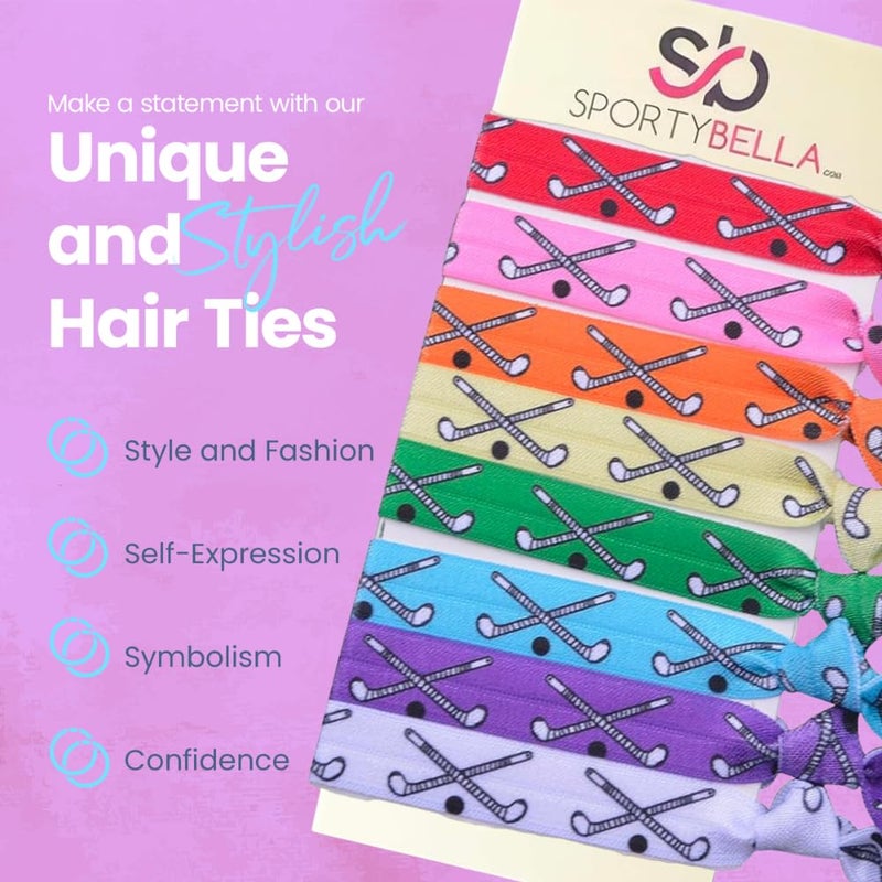 Infinity Collection Field Hockey Hair Ties, Multi-Colored Hair Accessories for Girls, No Crease Hair Elastics with Field Hockey Stick Design, Ponytail Holders for Girls (8 pcs) - by SPORTYBELLA - Image 2